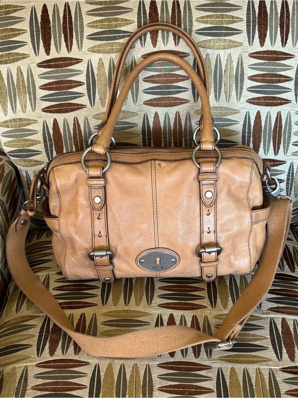 Fossil Tan Leather Satchel Handbag with Removable Shoulder Strap